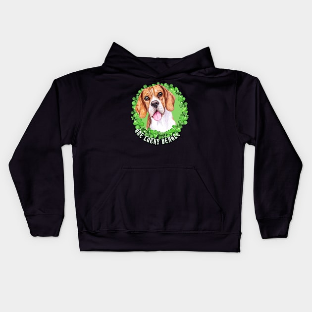 One Lucky Beagle Funny St. Patrick Dog Kids Hoodie by Sniffist Gang